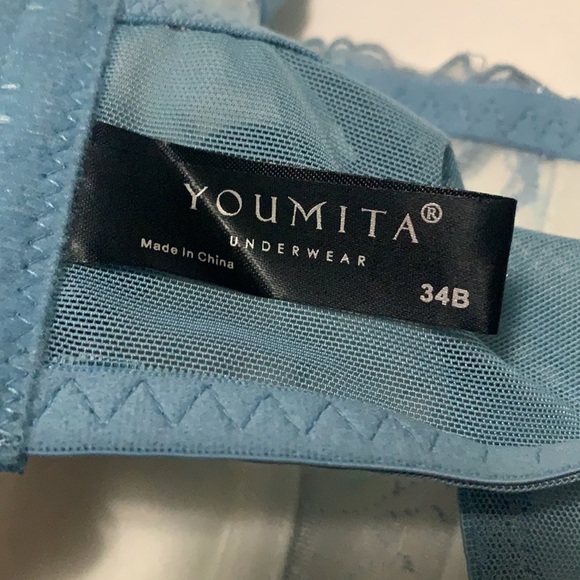 Pale Blue Floral Lace Longline Underwire Bra 34 B - Picture 5 of 5